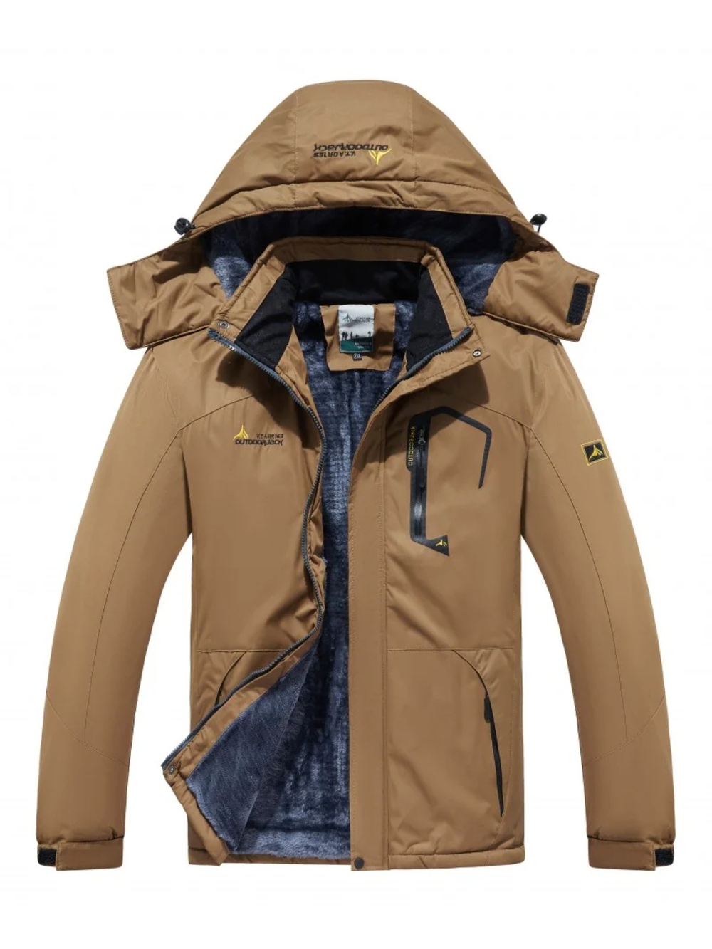 Men's insulated jacket with hood - Outdoor Jack - brown